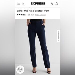 NWT Express Mid-Rise Bootcut Trousers - Dark Blue Size 4.